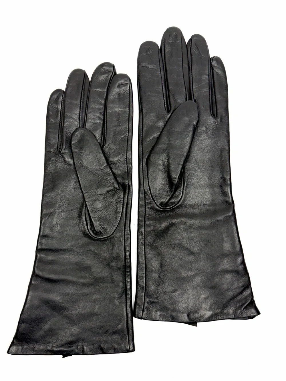 Mercer & Madison Black Leather Gloves Silk Lined XL 12” Long Brass Stud Accent